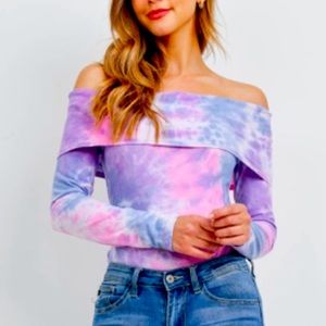 Pink & purple OTS overlap yoke tie-dye bodysuit